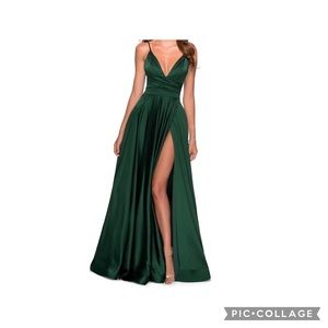 La Femme Strappy Back Satin Ballgown
